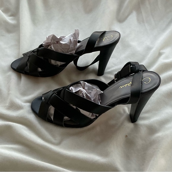Excellent Condition Cole Haan Black Leather Strappy Heels Size 9B Ankle Strap